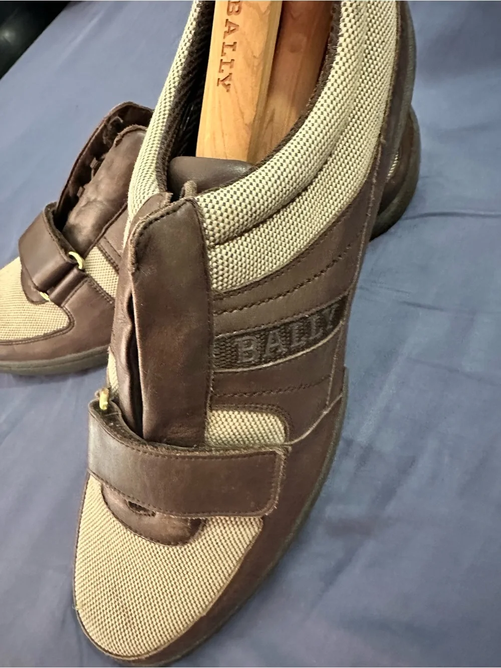 Bally Brown Leather & Beige Mesh Slip-On Loafers